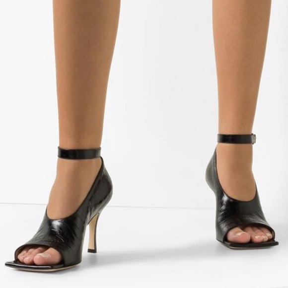 🆕A.W.A.K.E. MODE ERICA GLOSSED CROC-EFFECT LEATHER SQUARE PEEP-TOE PUMP SIZE:41 - Picture 3 of 7